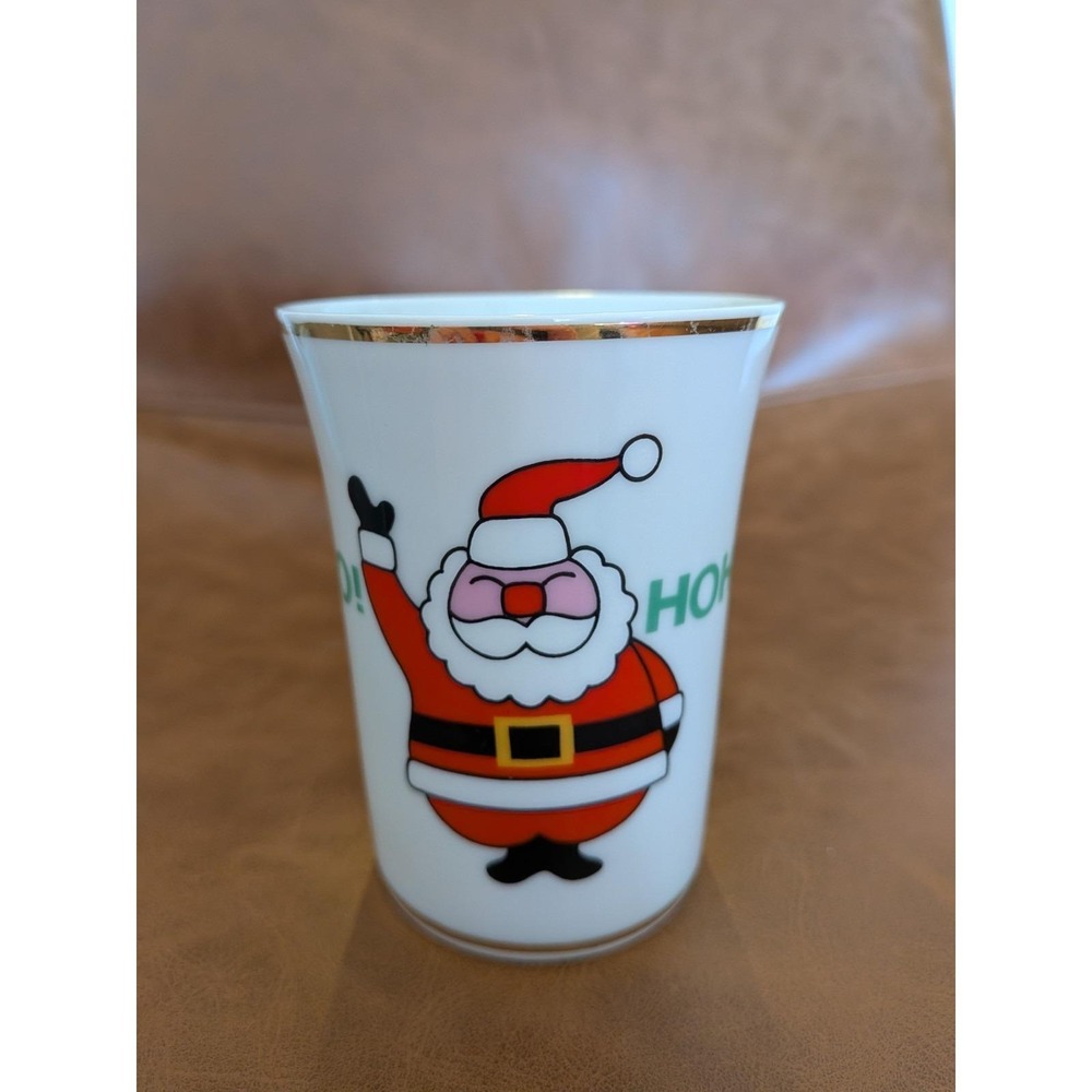 Vtg Santa Cup Gold Trim Japan Kitsch Hohoho White Red Ames